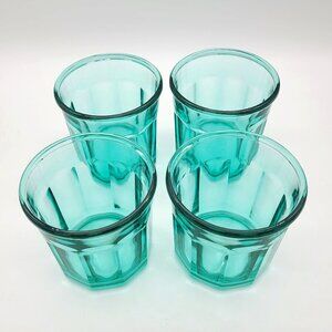 Set 4 Luminarc Arcoroc Panel Glass 500 Tumblers 3.5” Aqua Green France